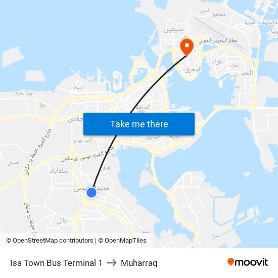 Isa Town Bus Terminal 1 to Muharraq map
