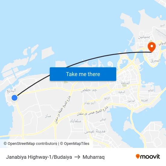 Janabiya Highway-1/Budaiya to Muharraq map