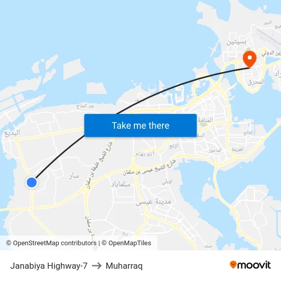 Janabiya Highway-7 to Muharraq map