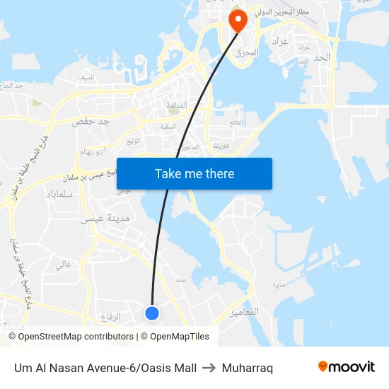 Um Al Nasan Avenue-6/Oasis Mall to Muharraq map
