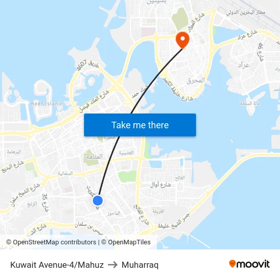 Kuwait Avenue-4/Mahuz to Muharraq map