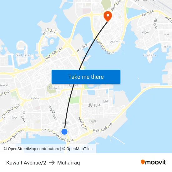 Kuwait Avenue/2 to Muharraq map