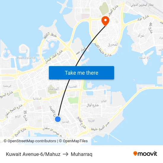 Kuwait Avenue-6/Mahuz to Muharraq map