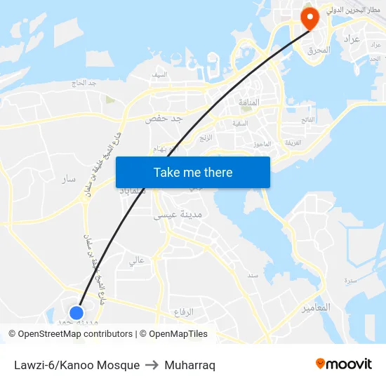 Lawzi-6/Kanoo Mosque to Muharraq map