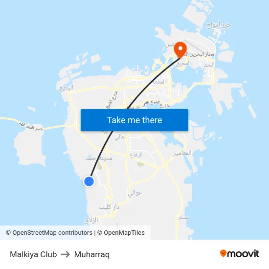 Malkiya Club to Muharraq map