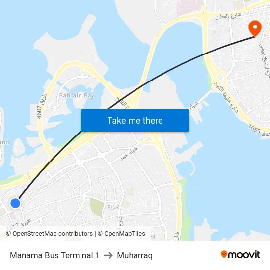 Manama Bus Terminal 1 to Muharraq map