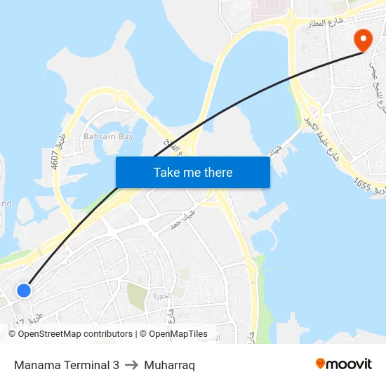 Manama Terminal 3 to Muharraq map
