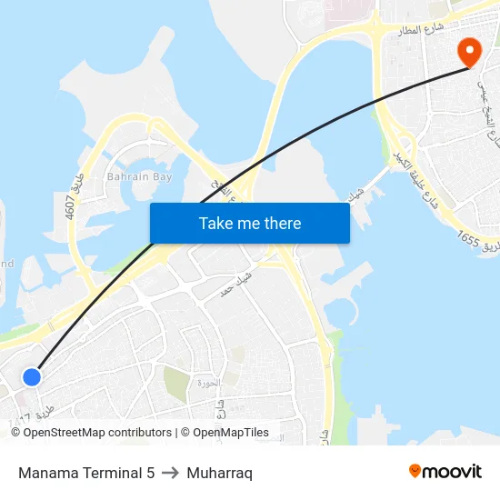 Manama Terminal 5 to Muharraq map