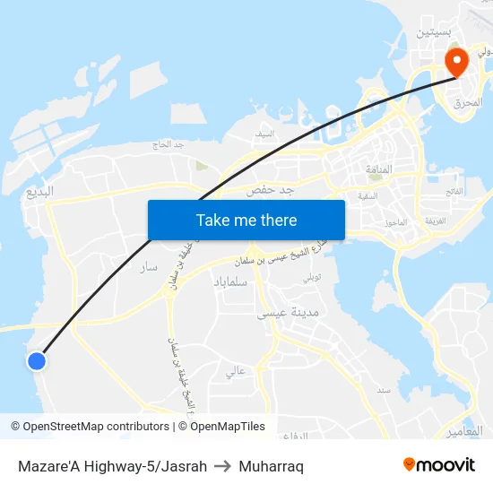 Mazare'A Highway-5/Jasrah to Muharraq map