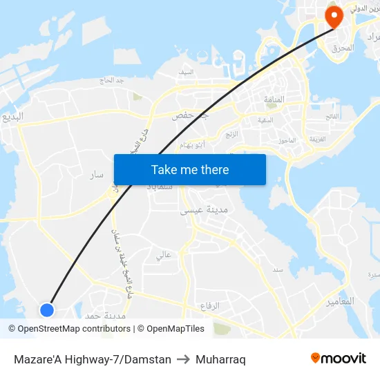 Mazare'A Highway-7/Damstan to Muharraq map