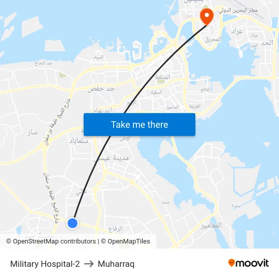 Military Hospital-2 to Muharraq map