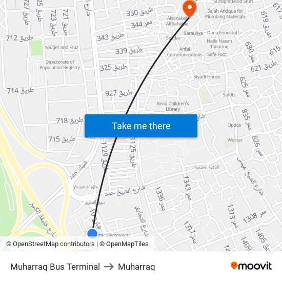 Muharraq Bus Terminal to Muharraq map