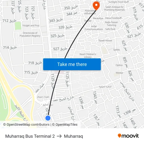Muharraq Bus Terminal 2 to Muharraq map