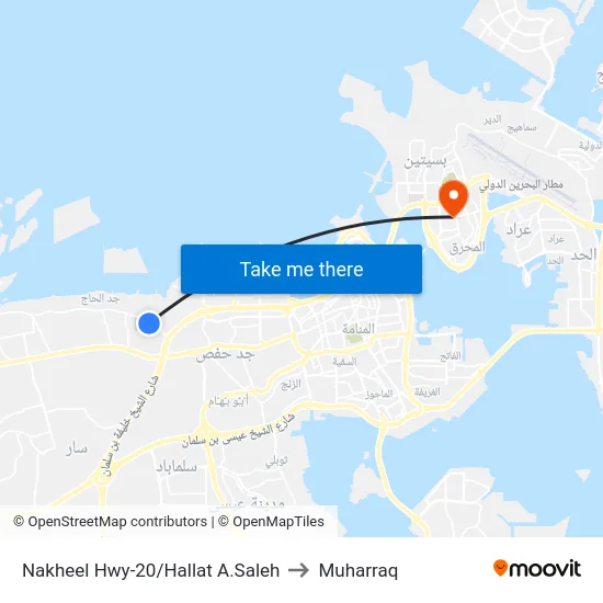 Nakheel Hwy-20/Hallat A.Saleh to Muharraq map