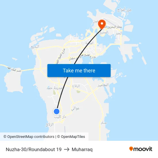 Nuzha-30/Roundabout 19 to Muharraq map