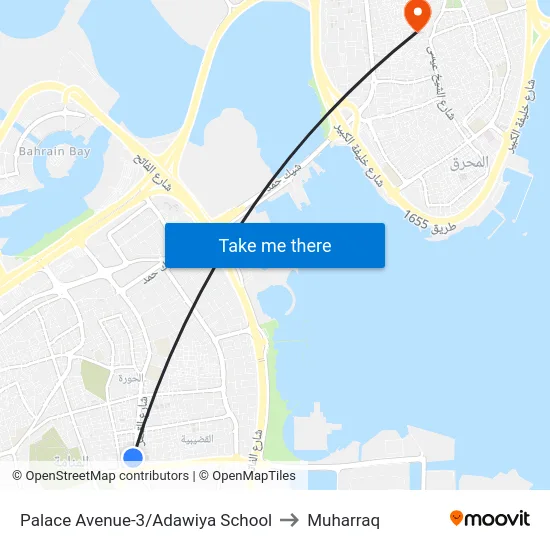 Palace Avenue-3/Adawiya School to Muharraq map