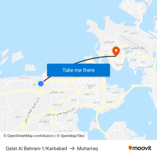Qalat Al Bahrain-1/Karbabad to Muharraq map