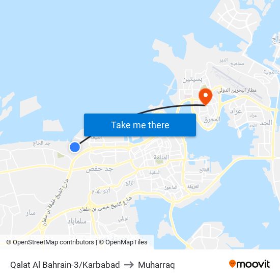 Qalat Al Bahrain-3/Karbabad to Muharraq map