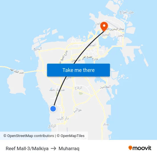 Reef Mall-3/Malkiya to Muharraq map