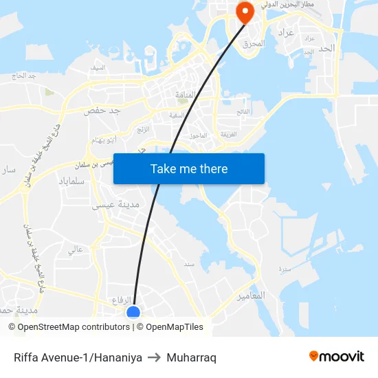 Riffa Avenue-1/Hananiya to Muharraq map