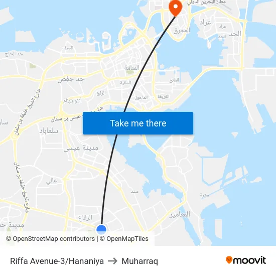 Riffa Avenue-3/Hananiya to Muharraq map