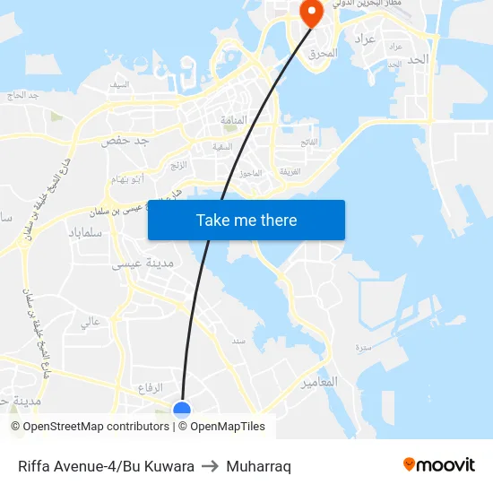 Riffa Avenue-4/Bu Kuwara to Muharraq map