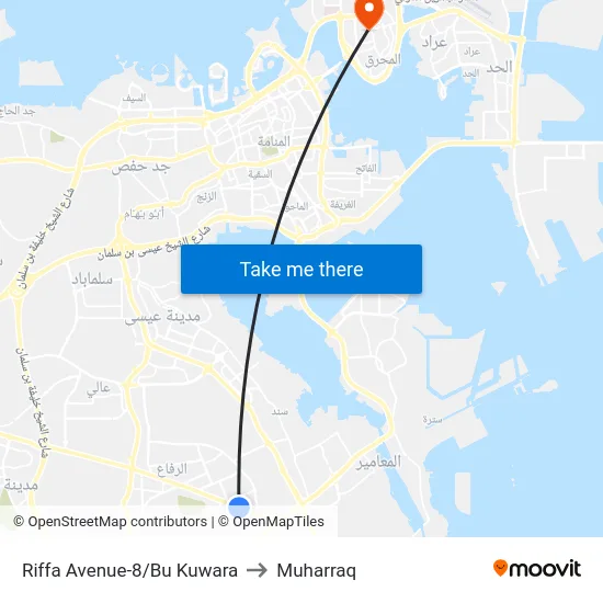 Riffa Avenue-8/Bu Kuwara to Muharraq map