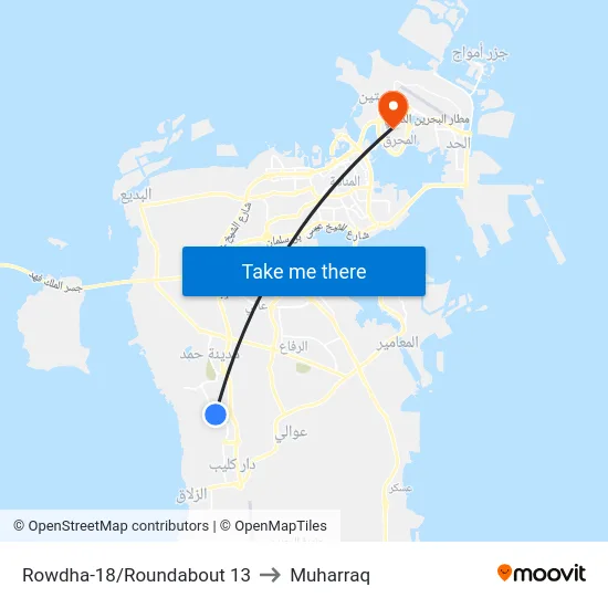 Rowdha-18/Roundabout 13 to Muharraq map