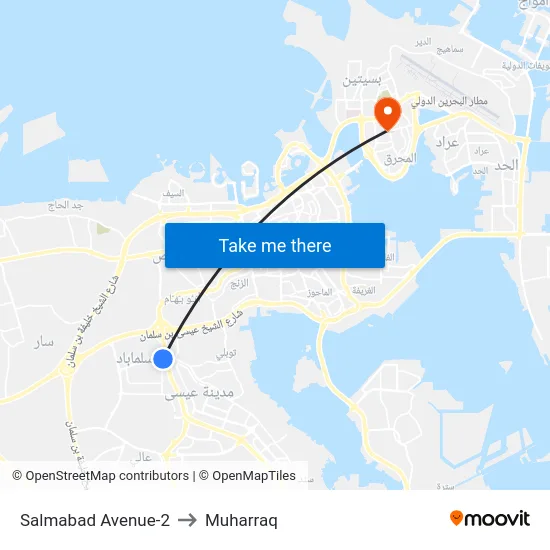 Salmabad Avenue-2 to Muharraq map