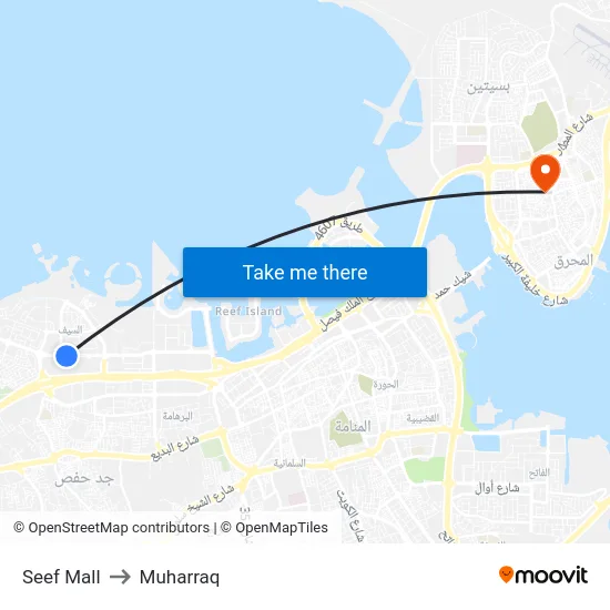 Seef Mall to Muharraq map