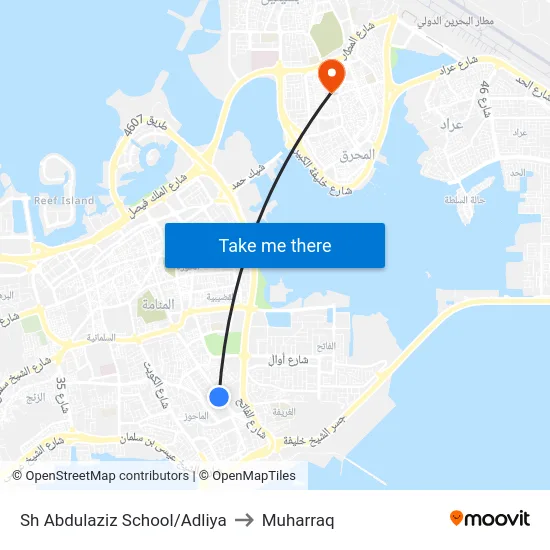 Sh Abdulaziz School/Adliya to Muharraq map
