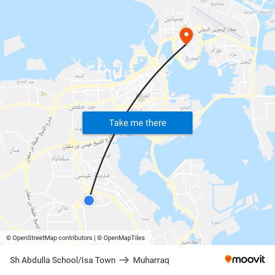 Sh Abdulla School/Isa Town to Muharraq map