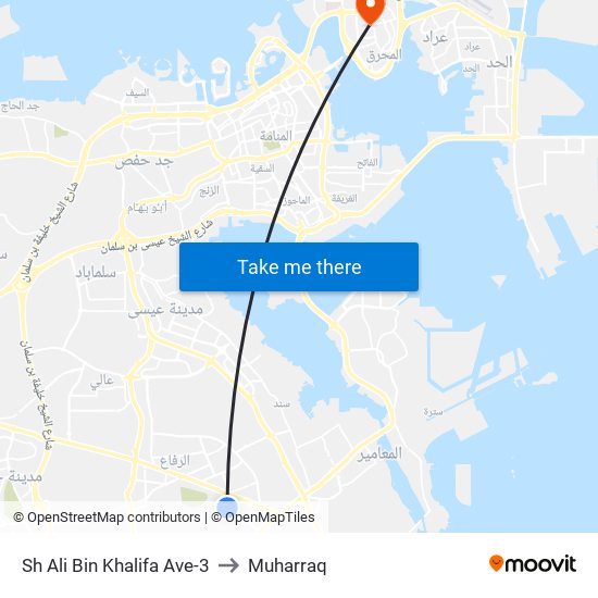 Sh Ali Bin Khalifa Ave-3 to Muharraq map