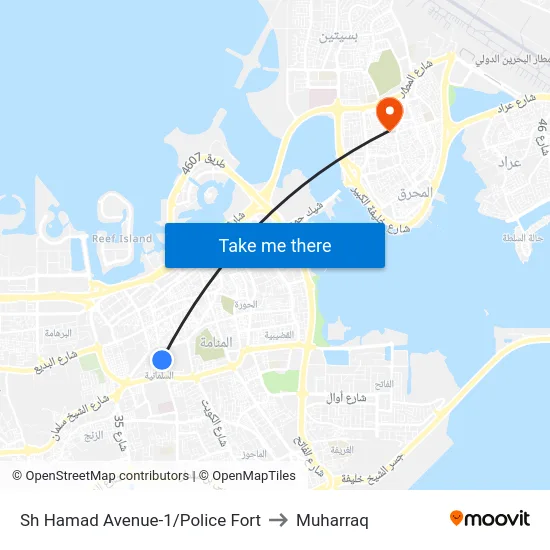 Sh Hamad Avenue-1/Police Fort to Muharraq map
