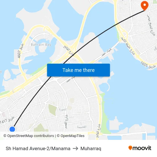 Sh Hamad Avenue-2/Manama to Muharraq map