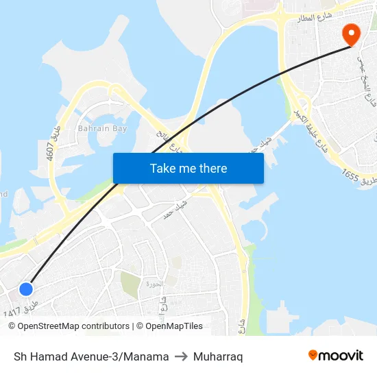 Sh Hamad Avenue-3/Manama to Muharraq map