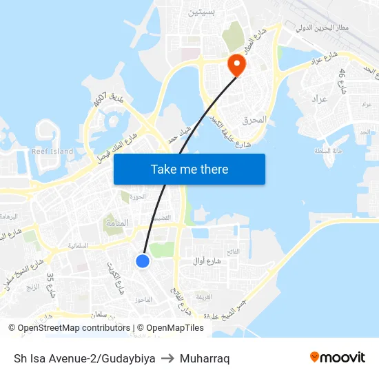 Sheikh Isa Avenue-2/Gudaibiya to Muharraq map