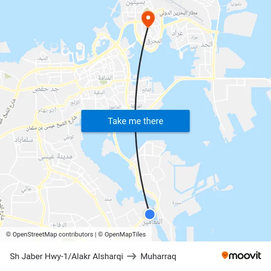 Sh Jaber Hwy-1/Alakr Alsharqi to Muharraq map