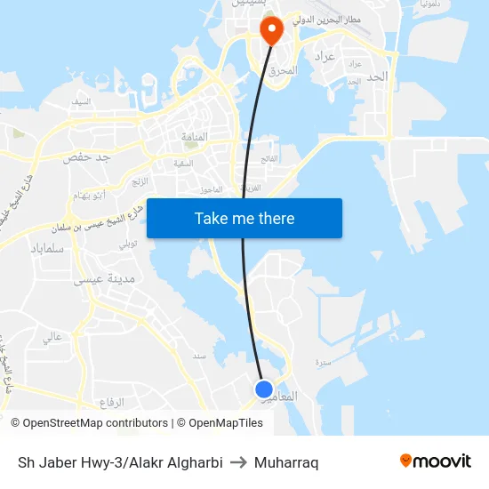 Sh Jaber Hwy-3/Alakr Algharbi to Muharraq map