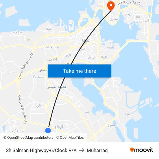 Sh Salman Highway-6/Clock R/A to Muharraq map