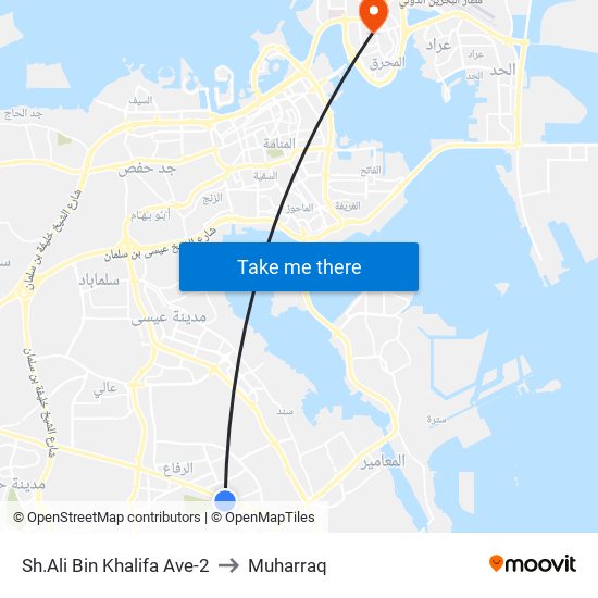 Sh.Ali Bin Khalifa Ave-2 to Muharraq map