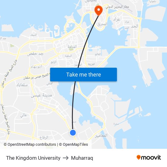 The Kingdom University to Muharraq map