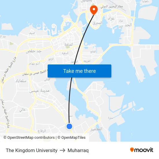 The Kingdom University to Muharraq map