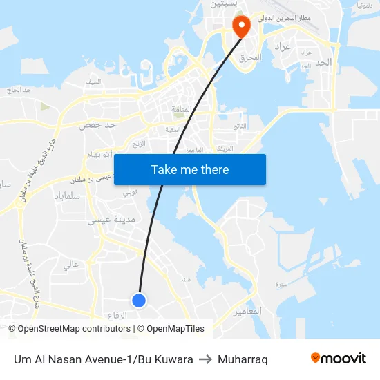 Um Al Nasan Avenue-1/Bu Kuwara to Muharraq map