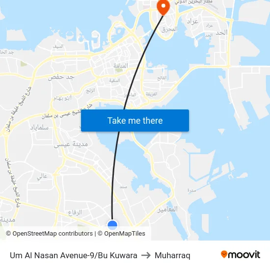 Um Al Nasan Avenue-9/Bu Kuwara to Muharraq map