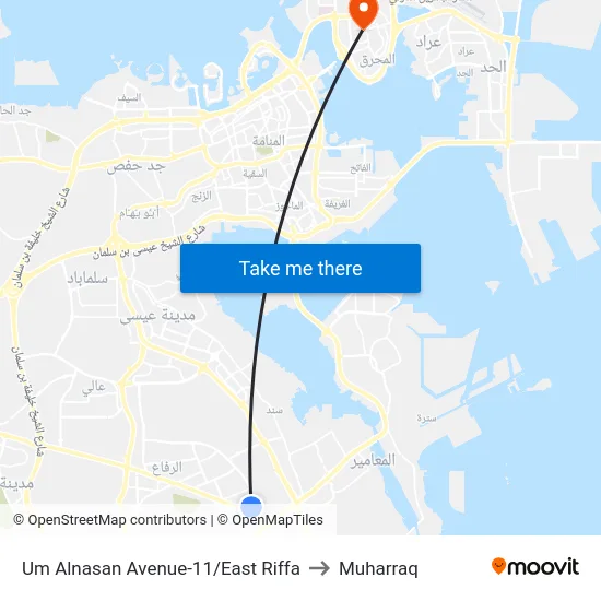 Um Alnasan Avenue-11/East Riffa to Muharraq map