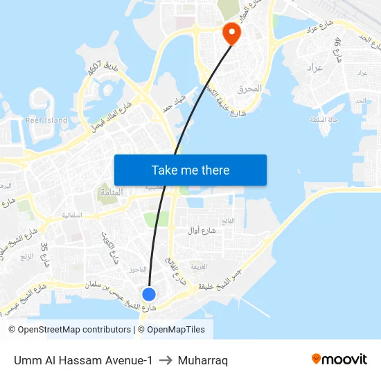 Umm Al Hassam Avenue-1 to Muharraq map