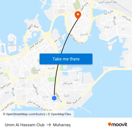 Umm Al Hassam Club to Muharraq map