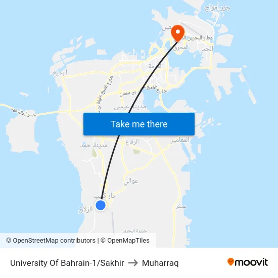 University Of Bahrain-1/Sakhir to Muharraq map