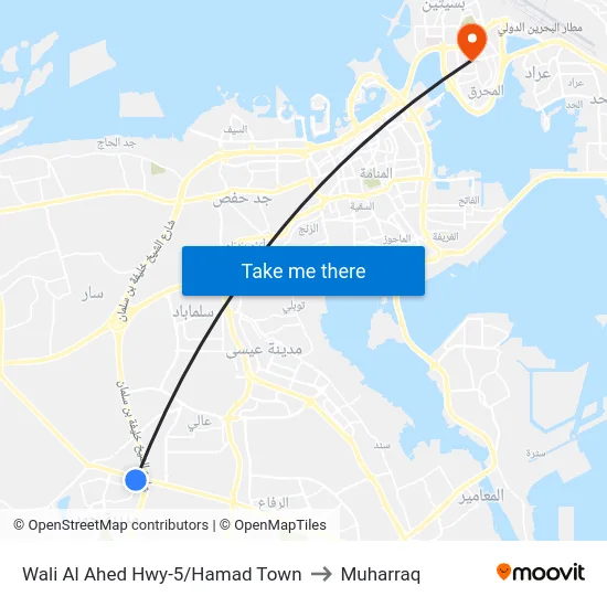 Wali Al Ahed Hwy-5/Hamad Town to Muharraq map